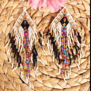 Free Spirit Boho People seed bead fringe native insp earrings